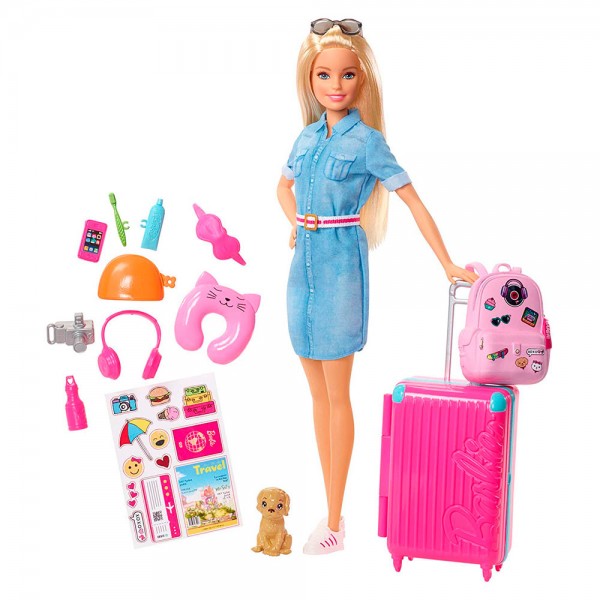 Кукла Барби Игра Travel Set Набор Barbie Путешественница + 15 Аксессуаров Mattel 