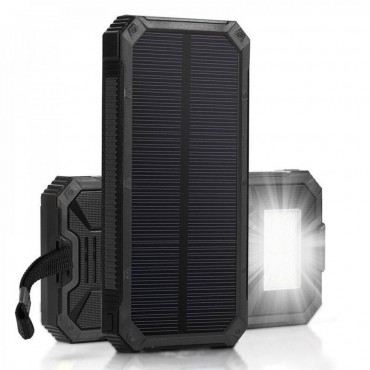 Повербанк на 30000 mAh с Солнечной Батареей и Креплением Для Рюкзака Портативный Внешний Аккумулятор 2в1 в Защищенном Корпусе + Мощный Фонарь и LED Индикатор DEJI S30