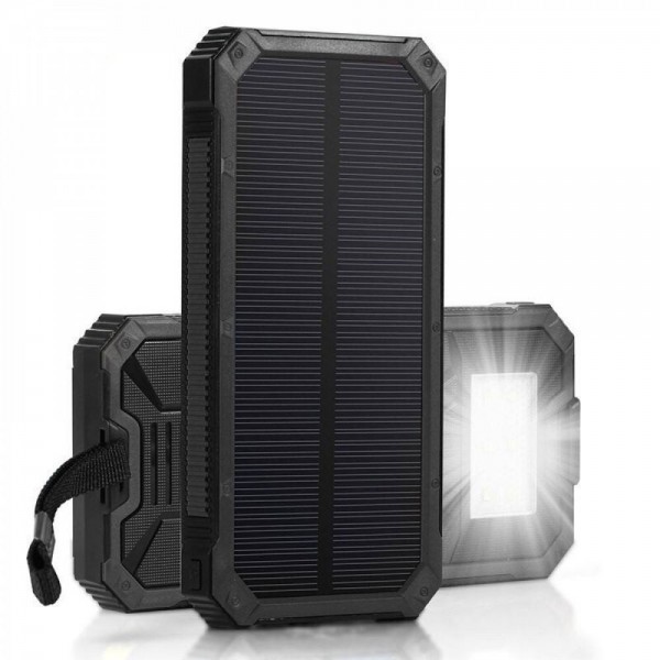 Повербанк на 30000 mAh с Солнечной Батареей и Креплением Для Рюкзака Портативный Внешний Аккумулятор 2в1 в Защищенном Корпусе + Мощный Фонарь и LED Индикатор DEJI S30