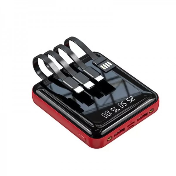 Повербанк 5в1 20000 mAh на 4 Выхода со Встроенными Портами TYPE-C + USB + IPhone + Micro USB Мини Карманный Внешний Аккумулятор с Фонариком и LED Индикатором DEJI Mini M20